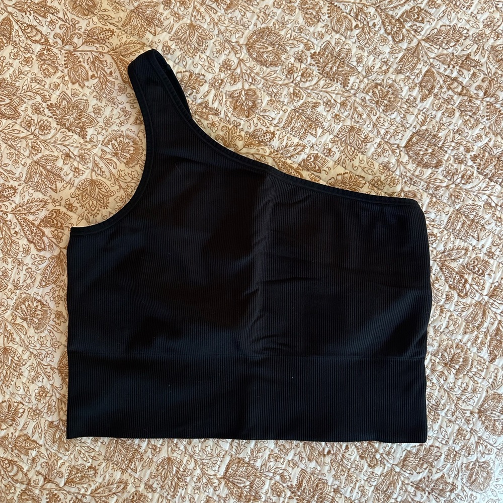 Athleta Black One-Shoulder Longline Rib Sports Bra